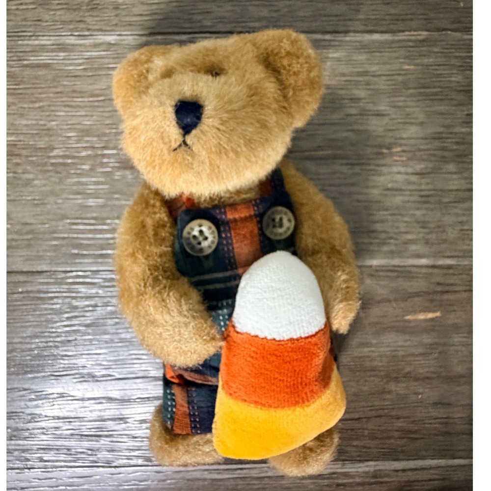 Boyds Bears Plush Teddy Bear Plaid Overalls Candy Corn Halloween Collectible